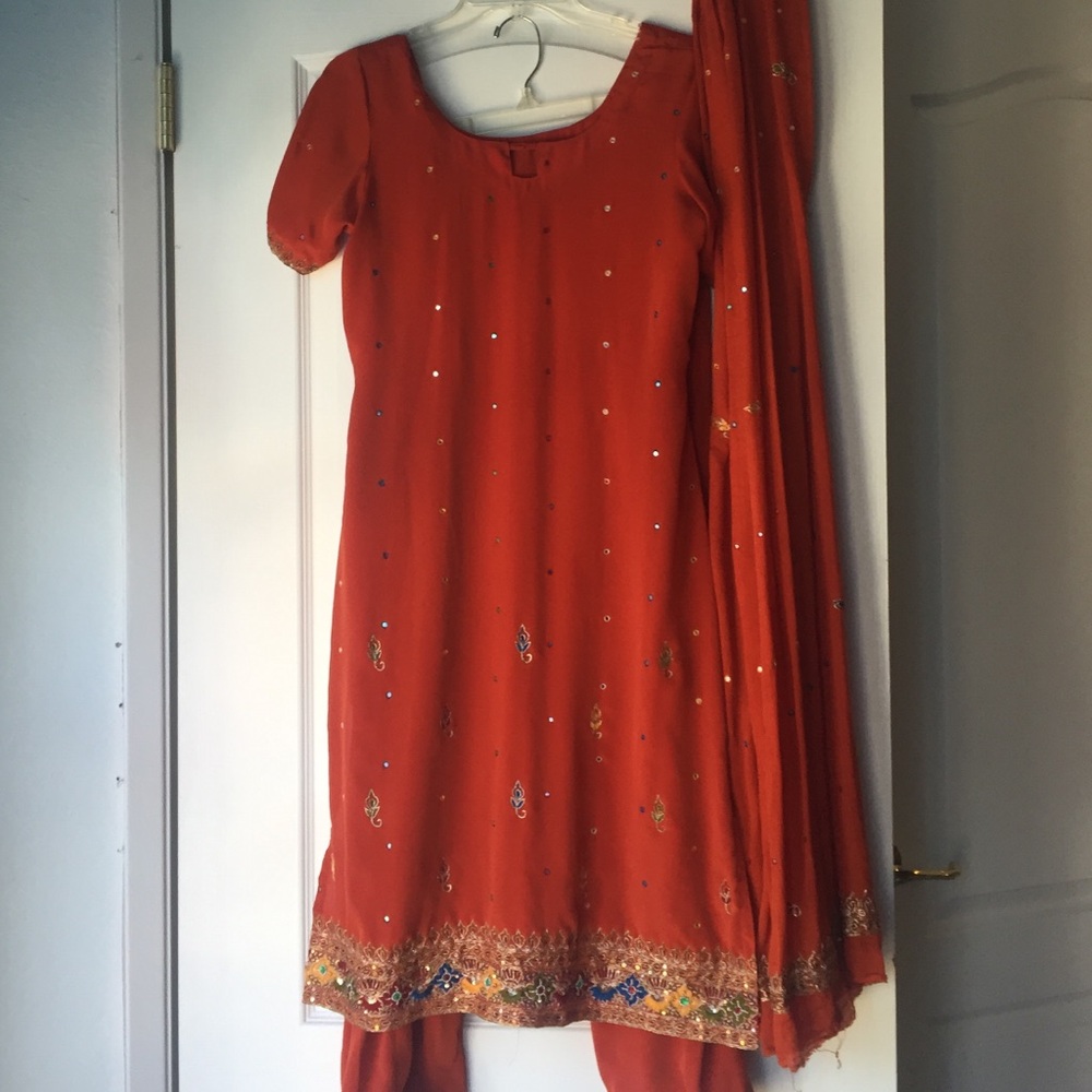 Elegant Women's Orange Embellished Salwar Kameez